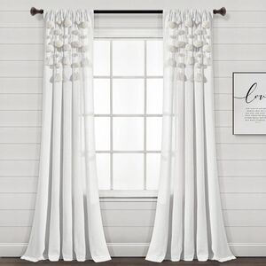 Lush Decor - 84"x52" Pom-Pom Tassel Linen Light Filtering Windo White